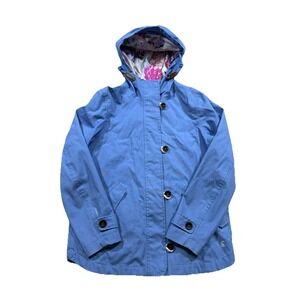Joules Right as Rain Rain Jacket Womens Blue Waterproof Hooded Floral US 6